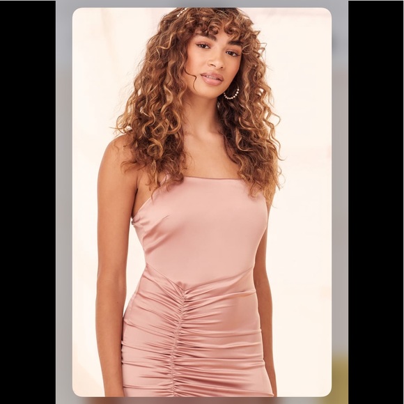 Perfect Occasion Dusty Rose Satin Ruched Midi Dress - Picture 3 of 5